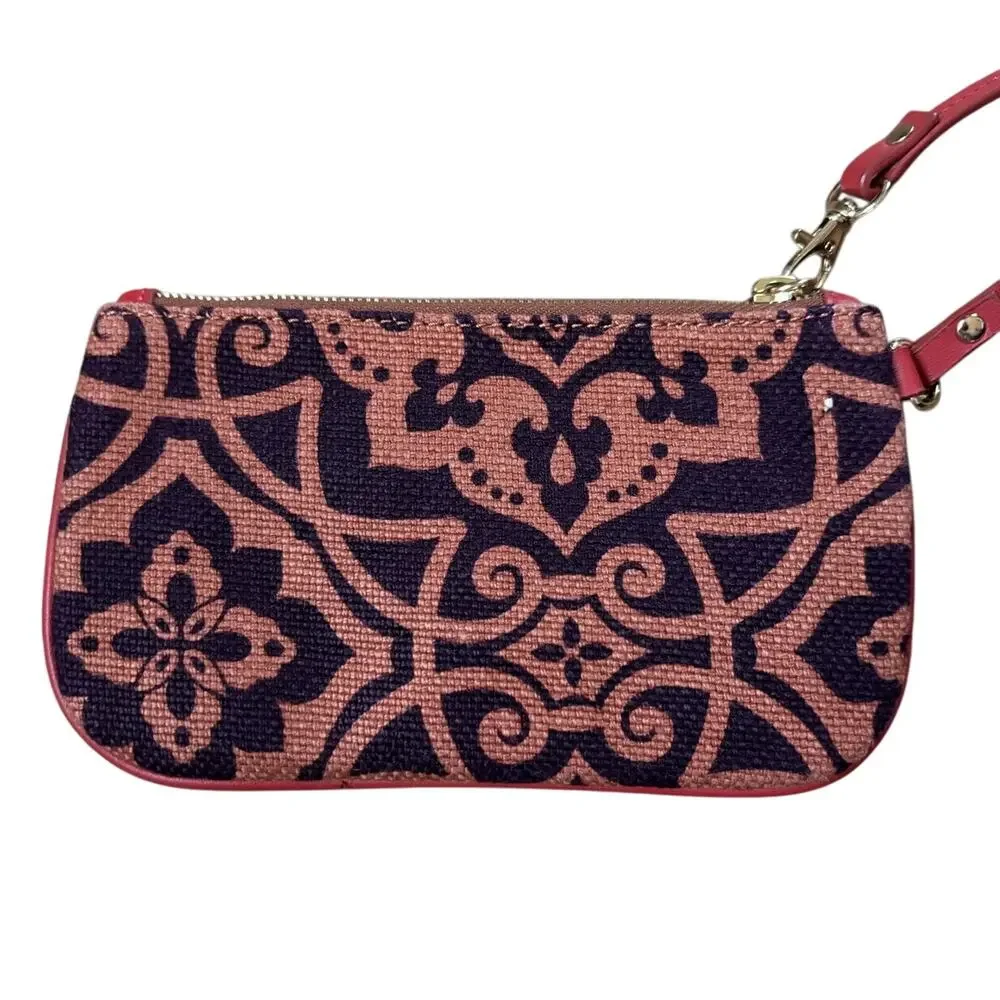 Spartina 449 Purple Orange Linen Leather Zip‎ Wristlet Mermaid Charm Pouch